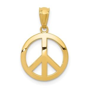 10K Gold Polished Peace Sign Circle Pendant